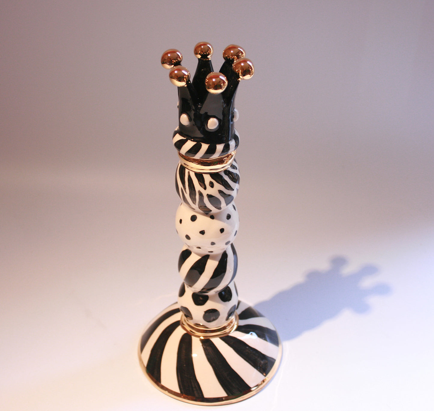 Crown Beaded Candlestick "Black and White"(A) - MaryRoseYoung