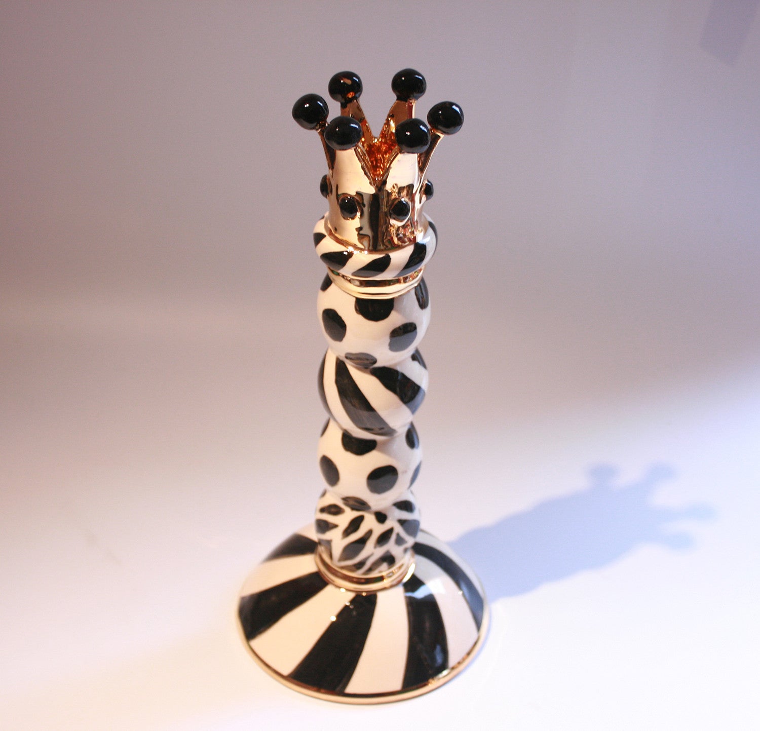 Crown Beaded Candlestick "Black and White"(B) - MaryRoseYoung