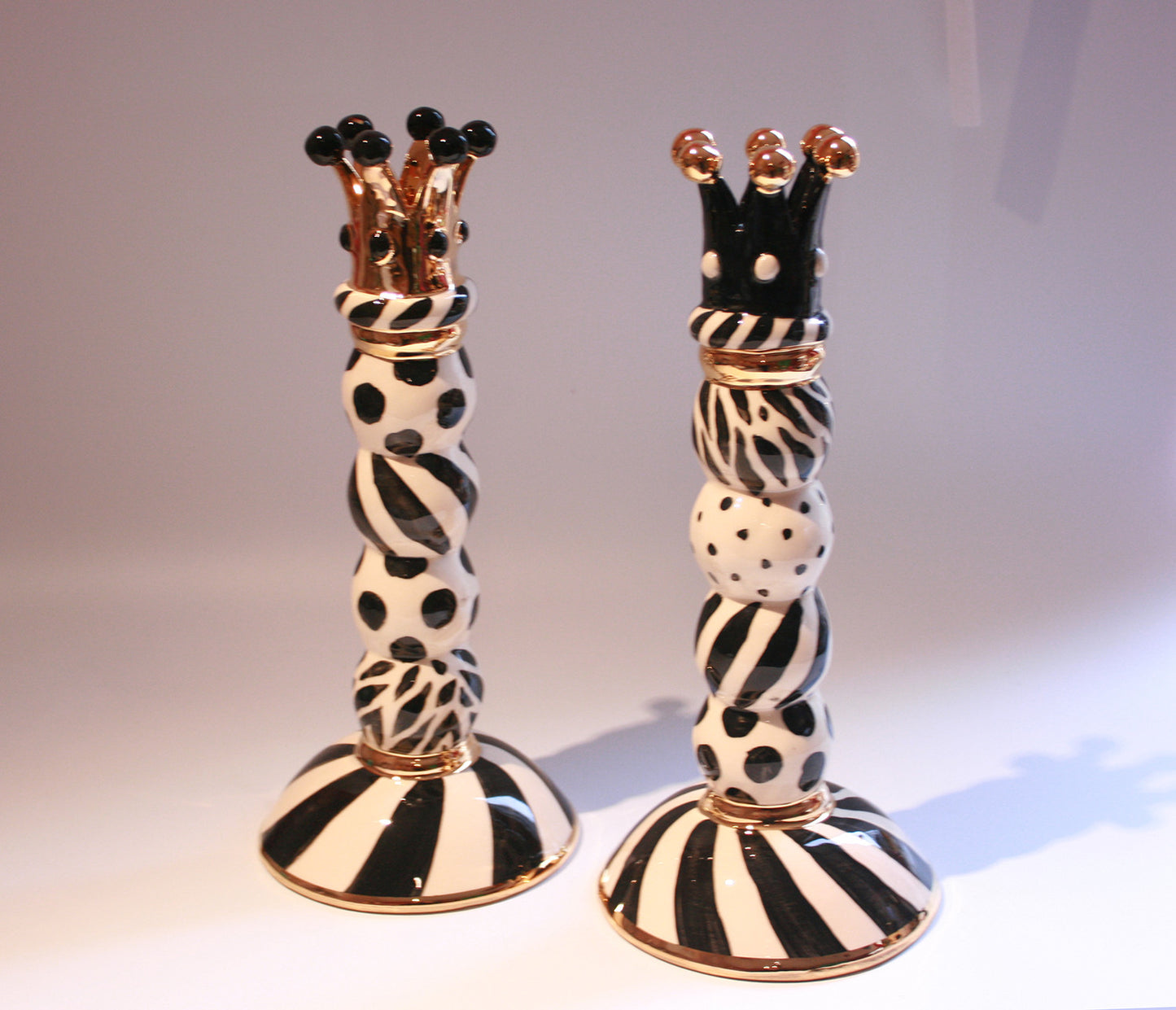 Crown Beaded Candlestick "Black and White"(B) - MaryRoseYoung
