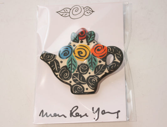 Teapot Brooch Negative Rose - MaryRoseYoung