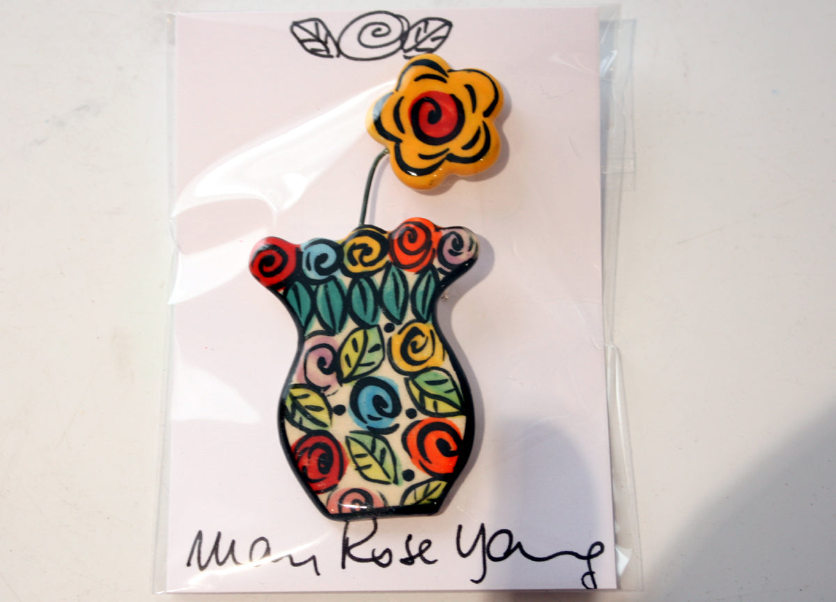 Brooch Vase Block Rose with flower - MaryRoseYoung