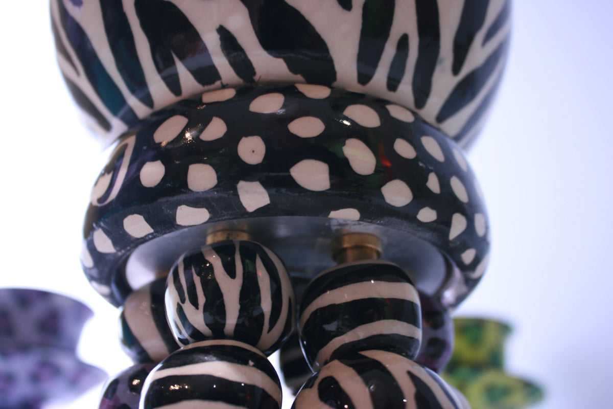 Six Armed Tea Set Chandelier in Leopard and Zebra - MaryRoseYoung