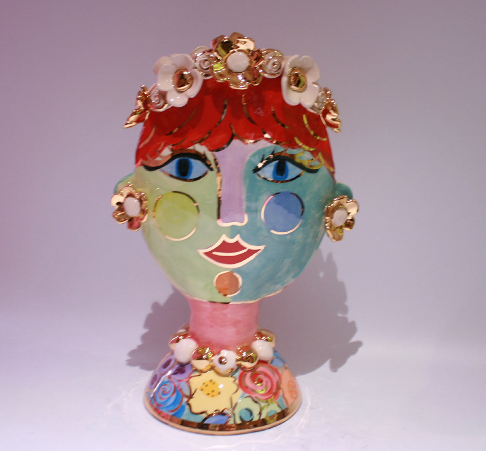 Large Encrusted Face Vase "Jade" - MaryRoseYoung