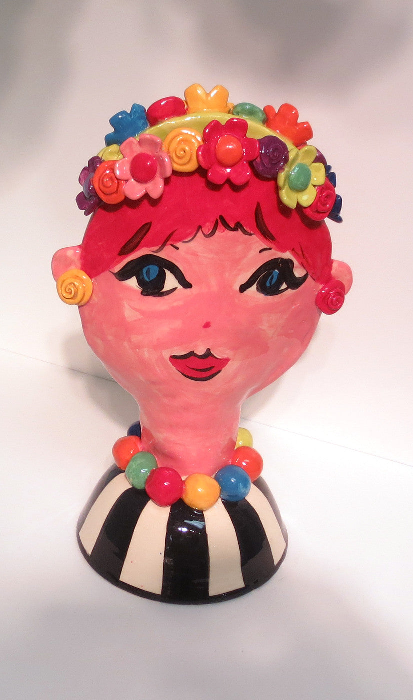 Girl's Head vase with Flowers - MaryRoseYoung