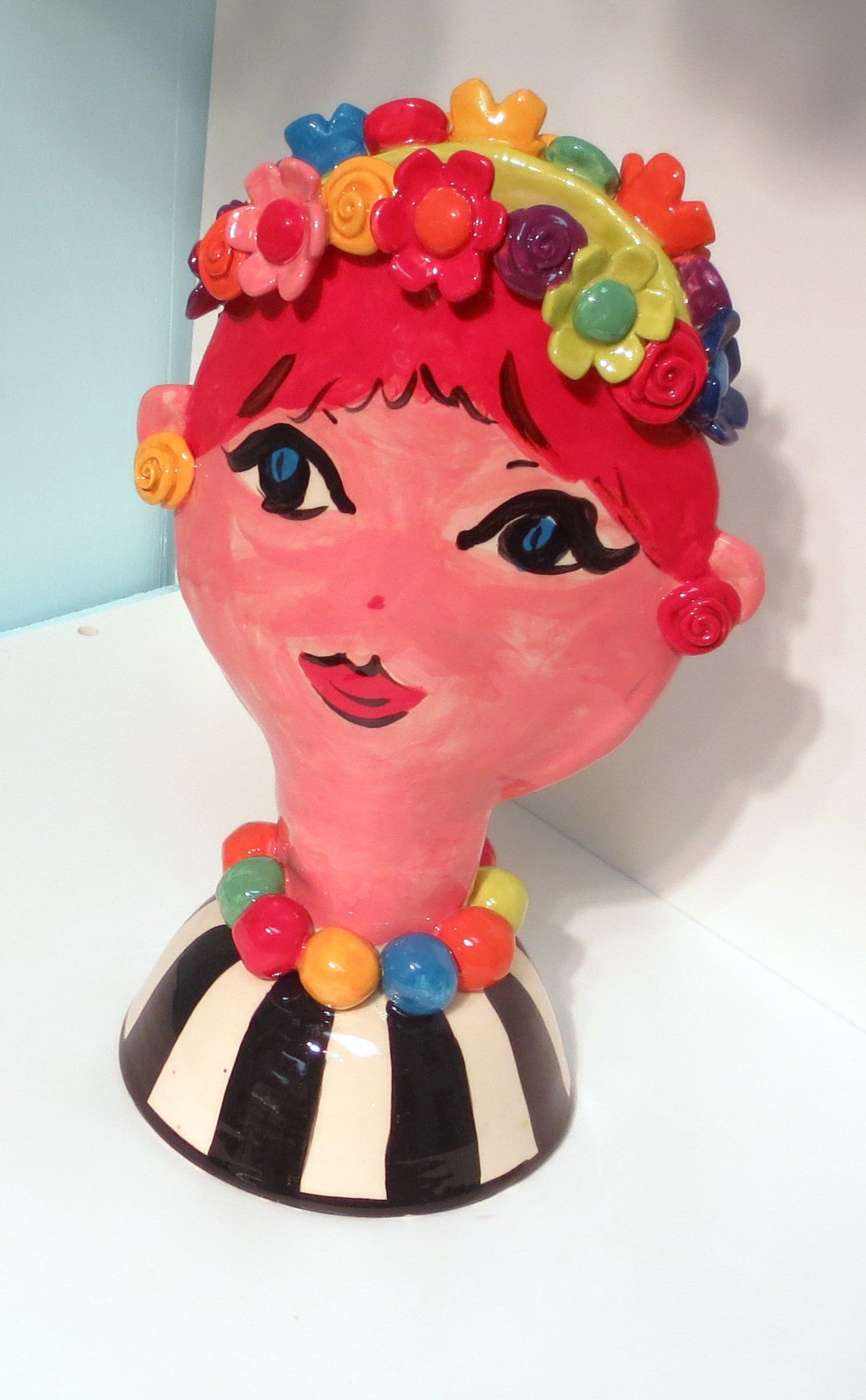 Girl's Head vase with Flowers - MaryRoseYoung