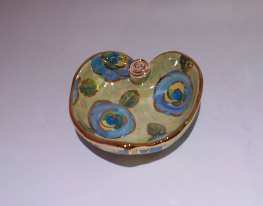 Heart Shaped Bowl Blue Roses on Mint - MaryRoseYoung