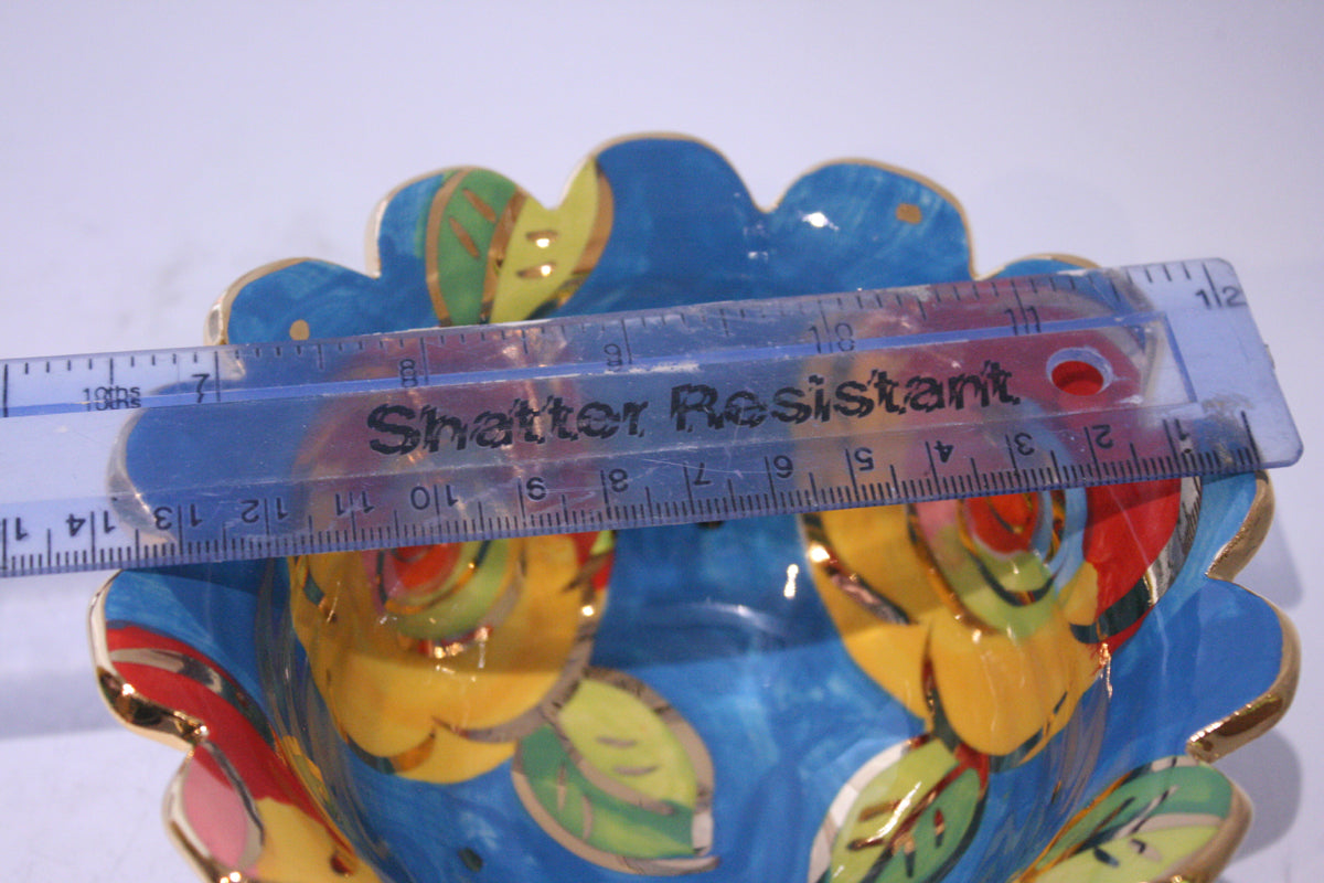 Ice Cream Bowl Gold New Rose Blue with Polka Dots - MaryRoseYoung