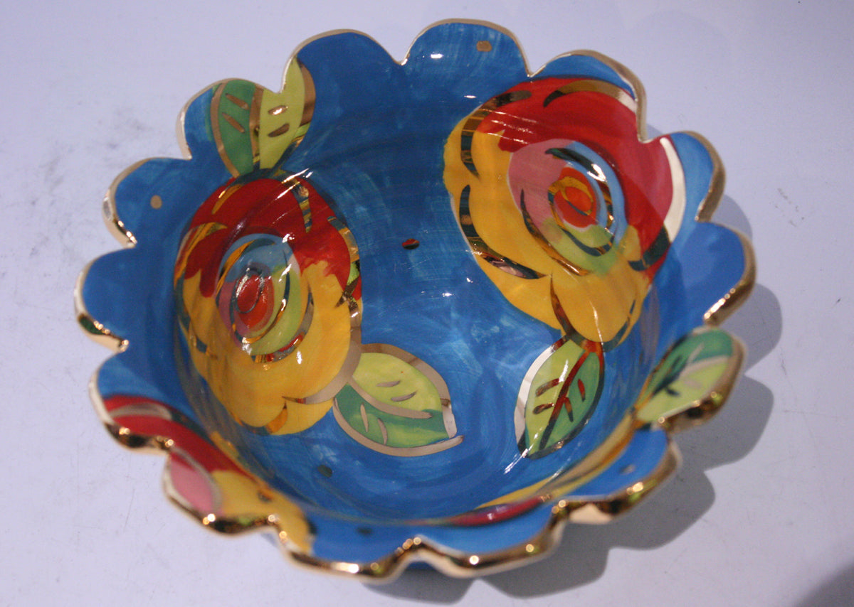 Ice Cream Bowl Gold New Rose Blue with Polka Dots - MaryRoseYoung