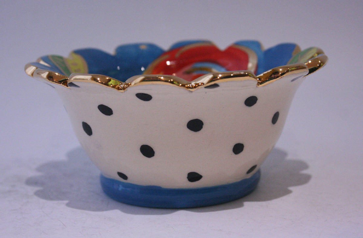 Ice Cream Bowl Gold New Rose Blue with Polka Dots - MaryRoseYoung