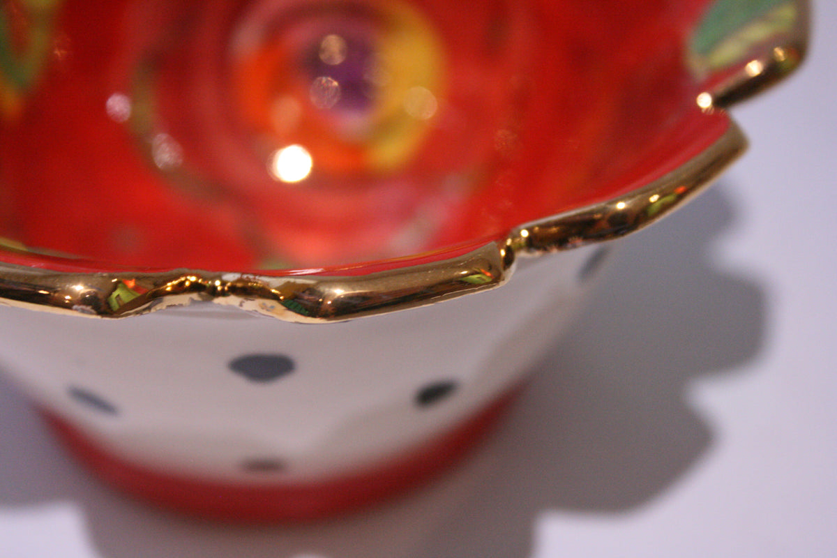 Ice Cream Bowl Gold New Rose Red and Polka Dots - MaryRoseYoung