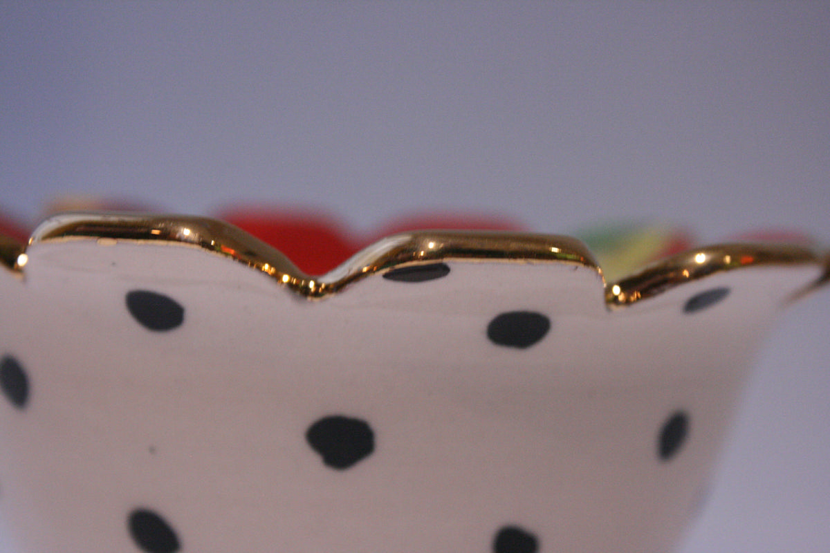 Ice Cream Bowl Gold New Rose Red and Polka Dots - MaryRoseYoung
