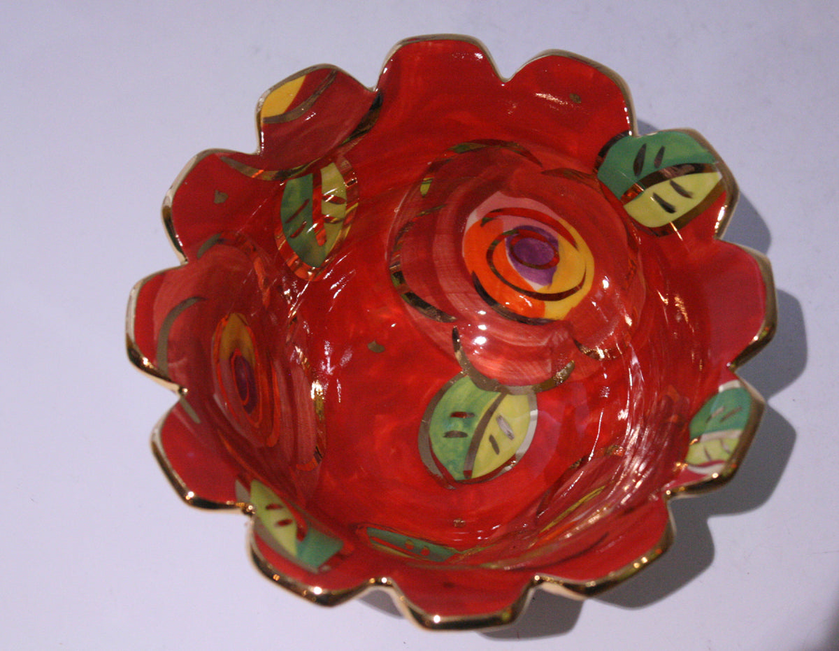 Ice Cream Bowl Gold New Rose Red and Polka Dots - MaryRoseYoung