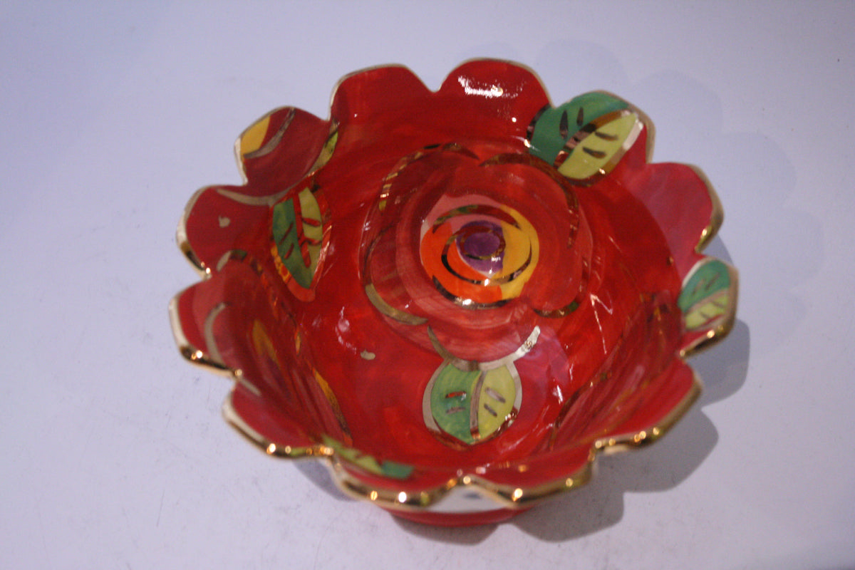 Ice Cream Bowl Gold New Rose Red and Polka Dots - MaryRoseYoung