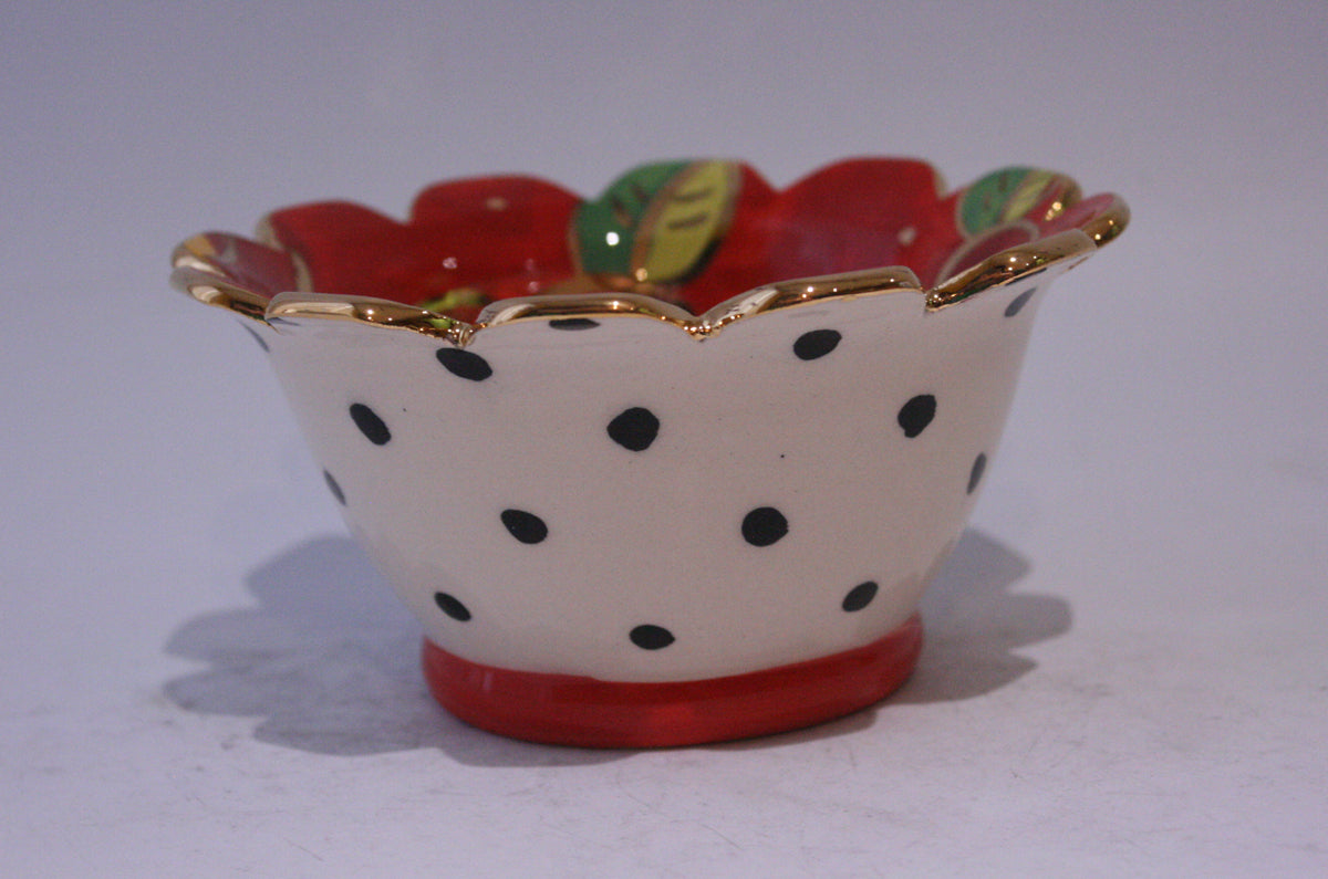 Ice Cream Bowl Gold New Rose Red and Polka Dots - MaryRoseYoung
