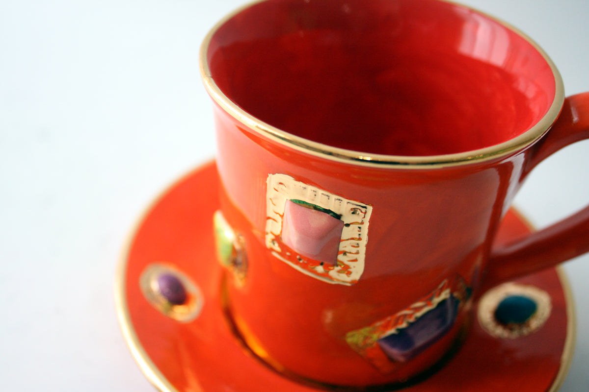 Jewelled Mug and Saucer Orange - MaryRoseYoung
