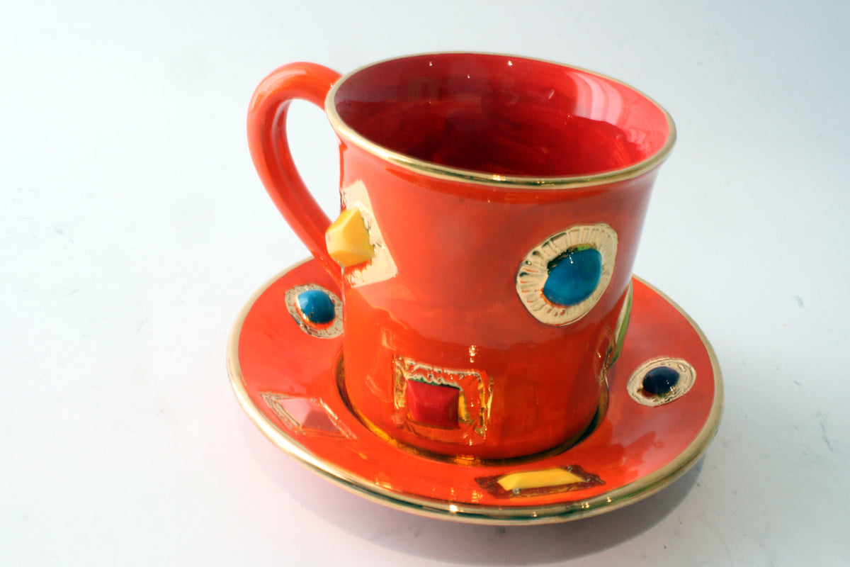 Jewelled Mug and Saucer Orange - MaryRoseYoung