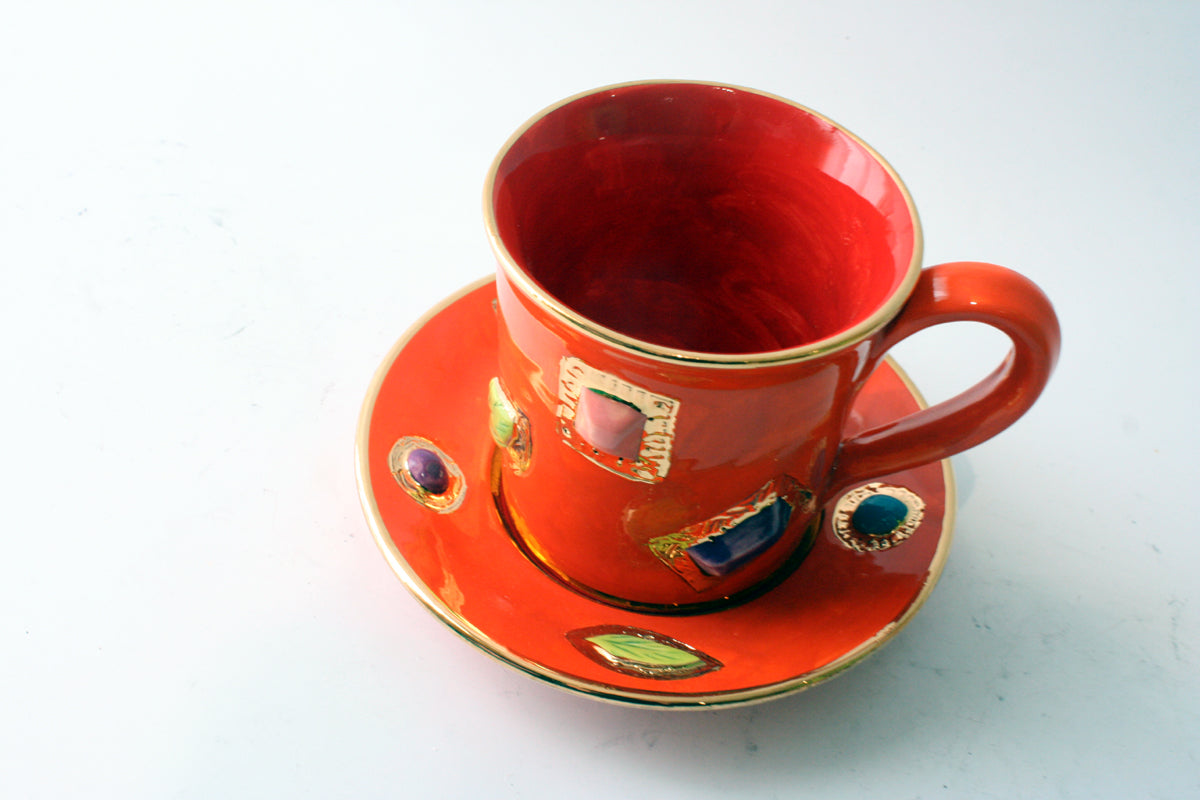 Jewelled Mug and Saucer Orange - MaryRoseYoung