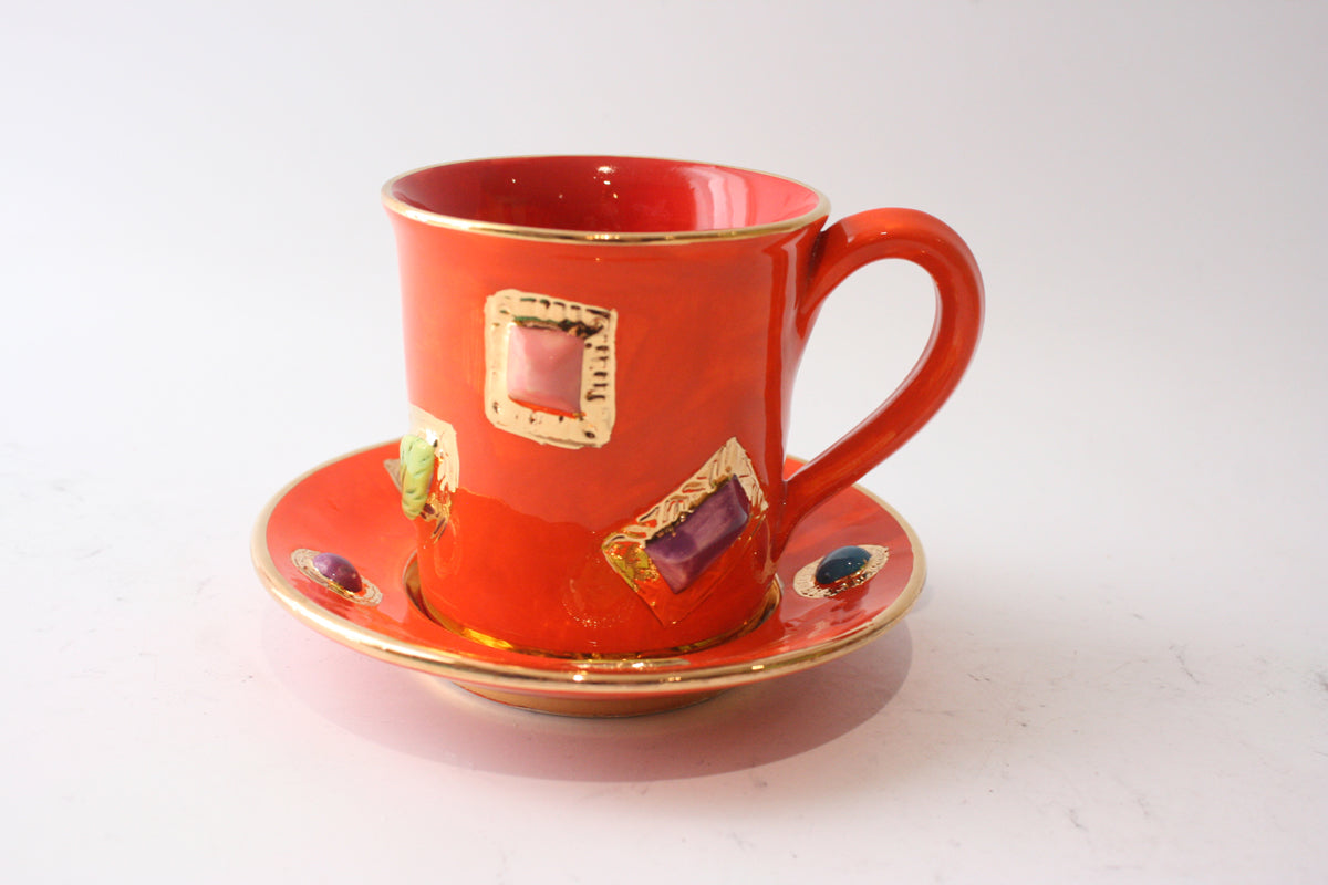 Jewelled Mug and Saucer Orange - MaryRoseYoung