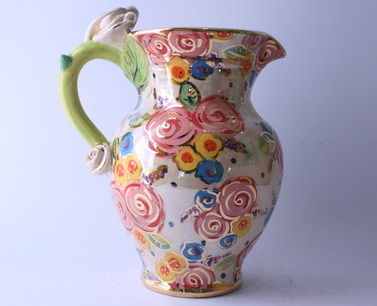 Large Rose Handled Jug Vintage Foral - MaryRoseYoung