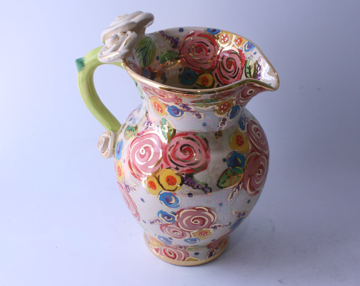 Large Rose Handled Jug Vintage Foral - MaryRoseYoung