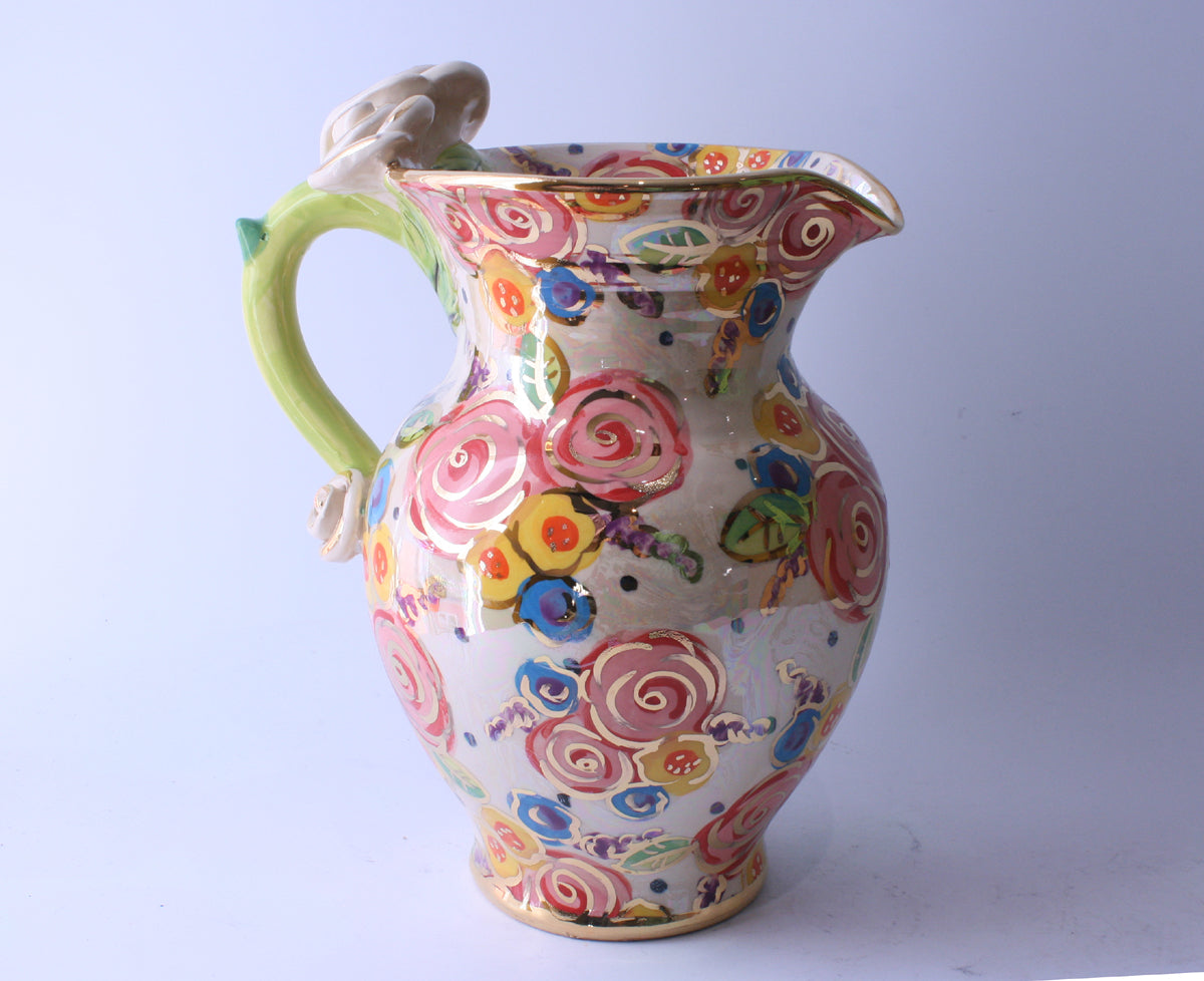 Large Rose Handled Jug Vintage Foral - MaryRoseYoung