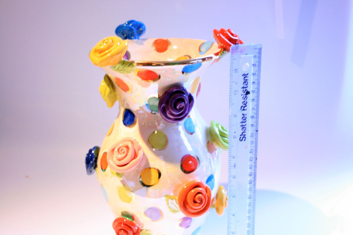 Large Rose Studded Vase Coloured Dots - MaryRoseYoung