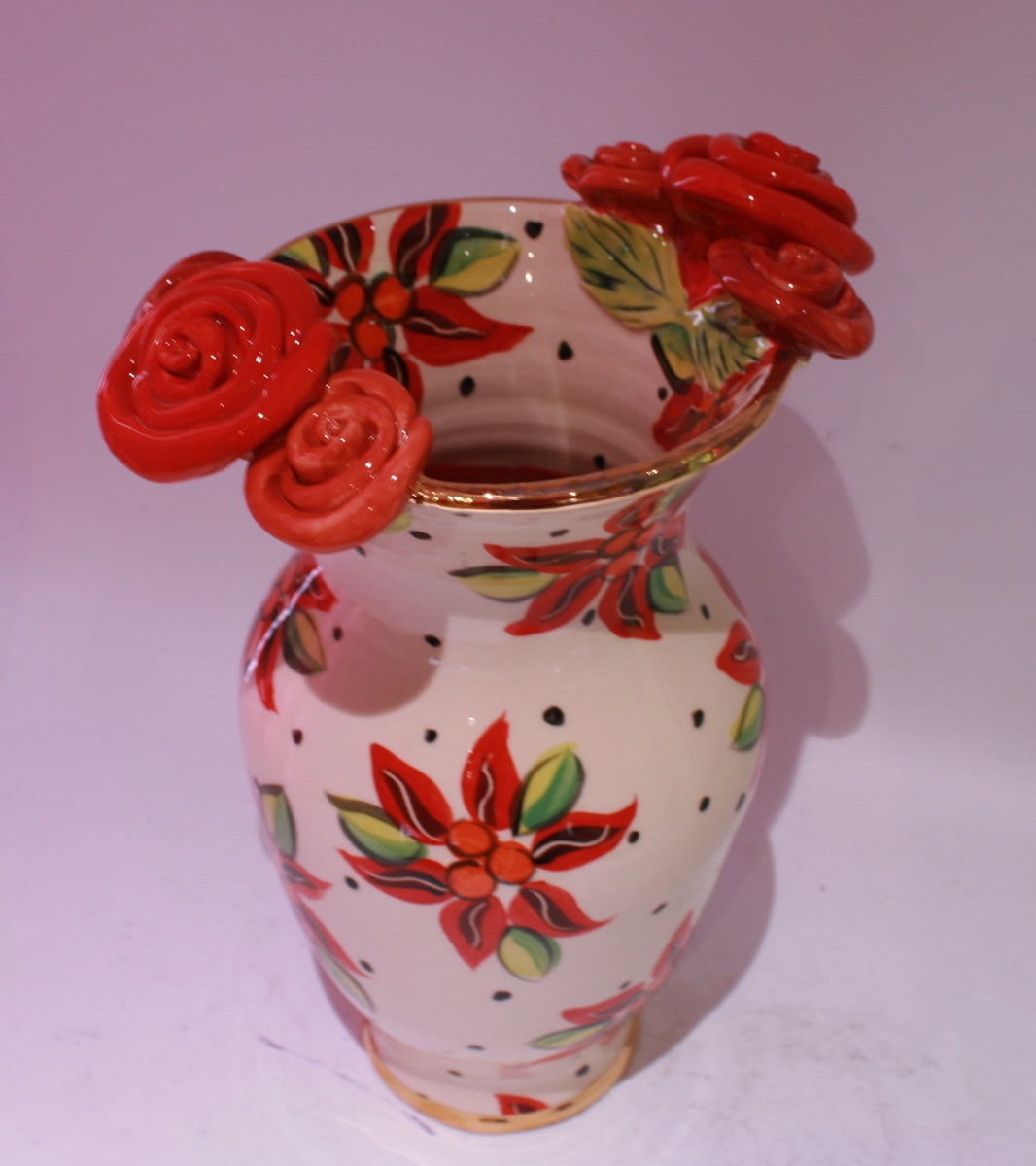 Large Rose Edged Poinsettia Vase - MaryRoseYoung