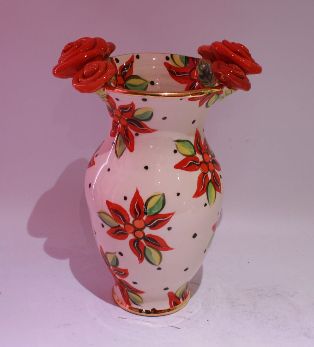 Large Rose Edged Poinsettia Vase - MaryRoseYoung