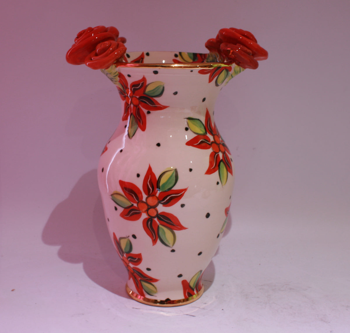 Large Rose Edged Poinsettia Vase - MaryRoseYoung