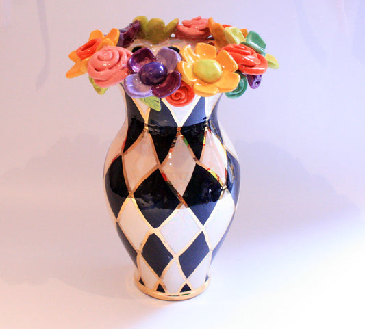 Large Multiflower Encrusted Vase Chequer - MaryRoseYoung