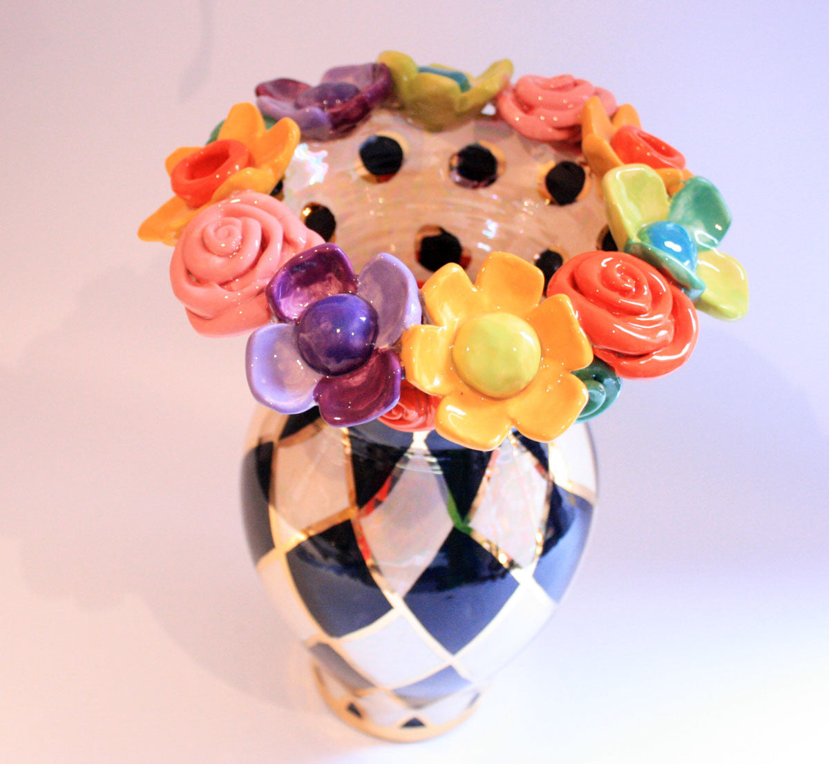 Large Multiflower Encrusted Vase Chequer - MaryRoseYoung