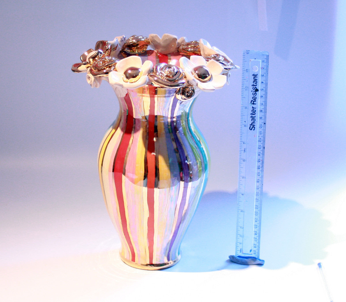 Large Multiflower Encrusted Vase Lustred Stripe - MaryRoseYoung