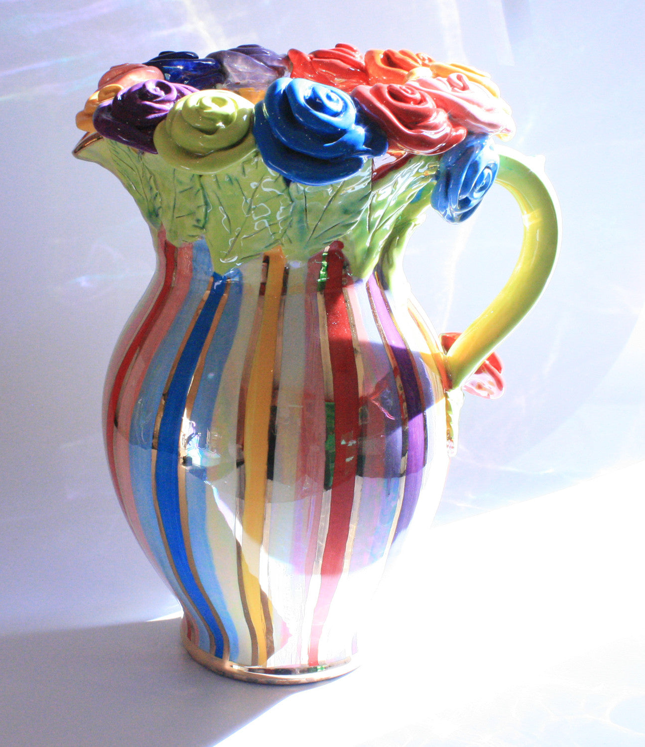 Large Rose Encrusted Jug Lustred Stripe - MaryRoseYoung
