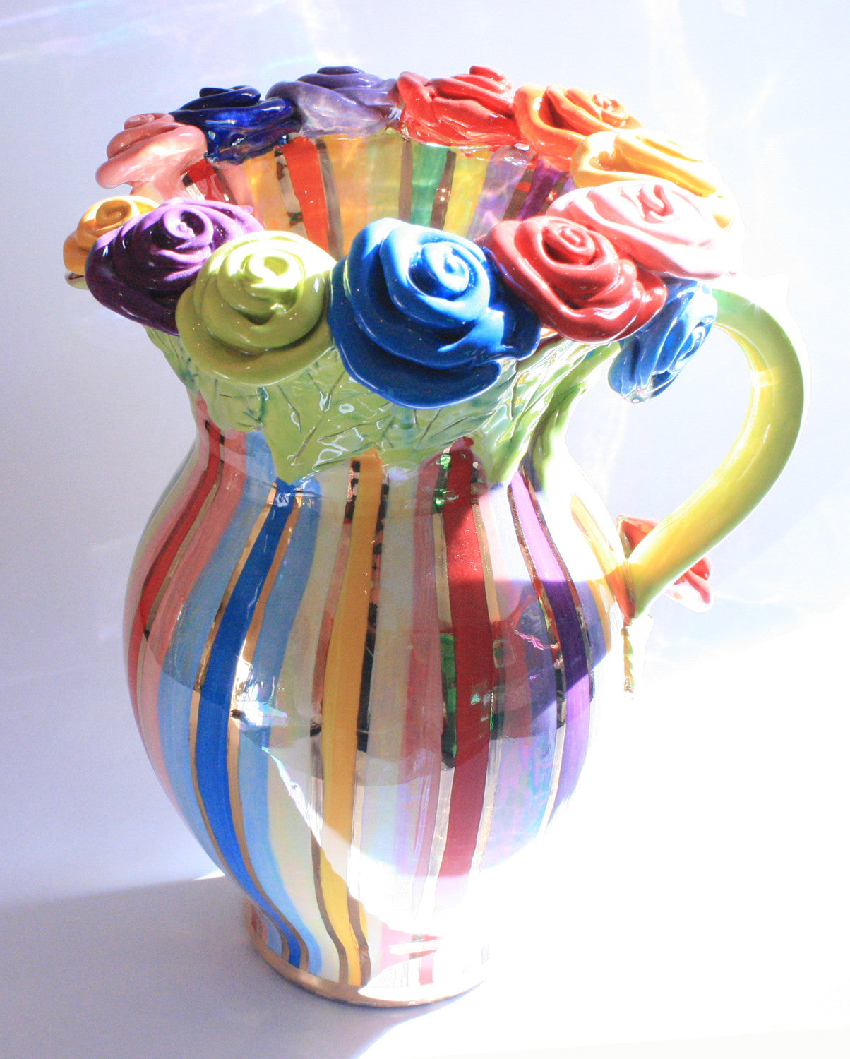 Large Rose Encrusted Jug Lustred Stripe - MaryRoseYoung