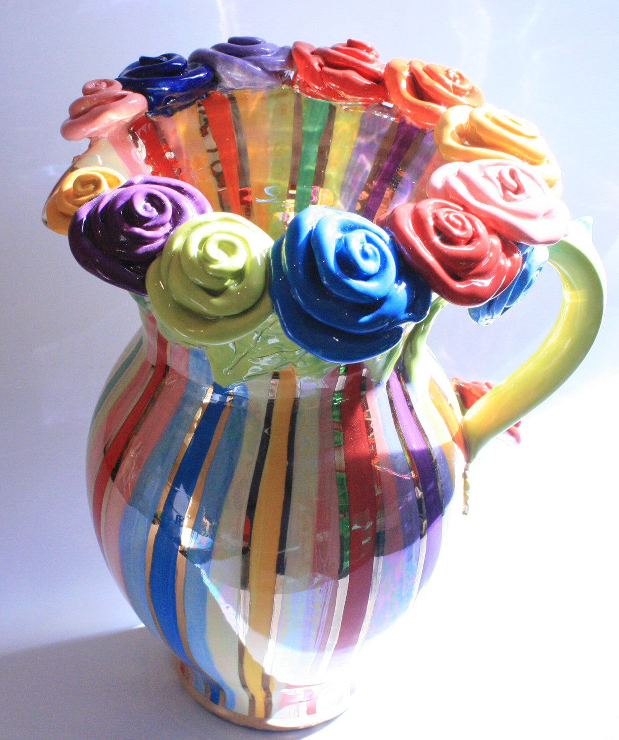 Large Rose Encrusted Jug Lustred Stripe - MaryRoseYoung