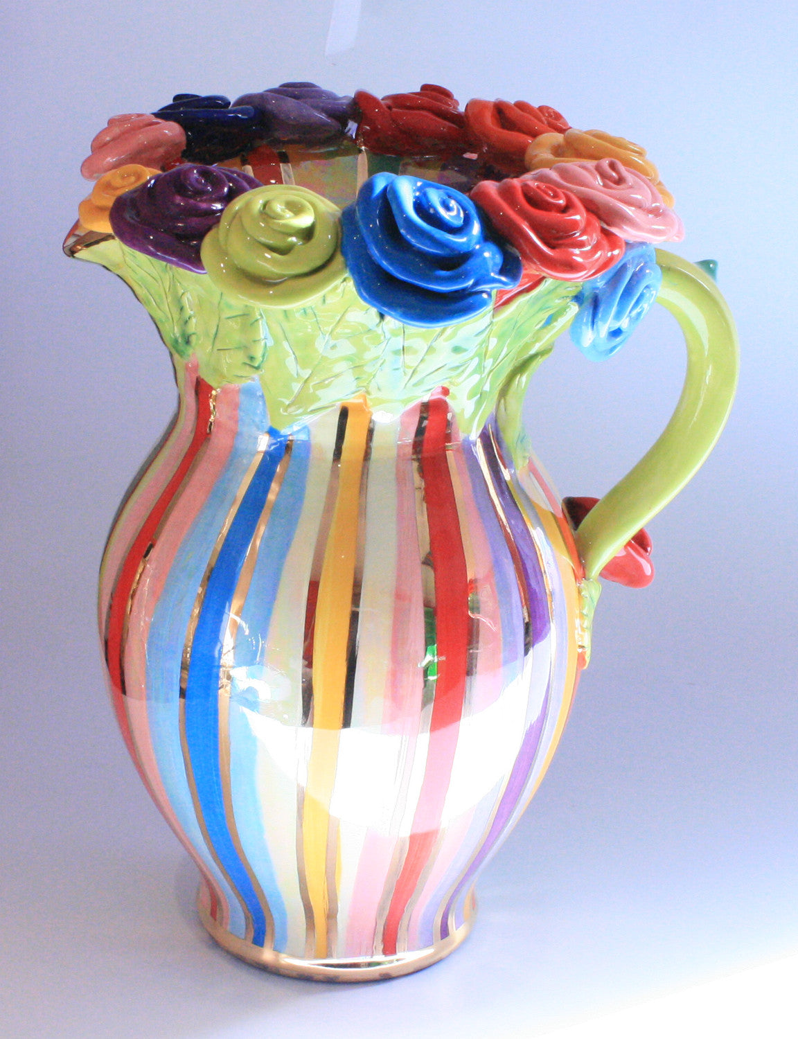 Large Rose Encrusted Jug Lustred Stripe - MaryRoseYoung