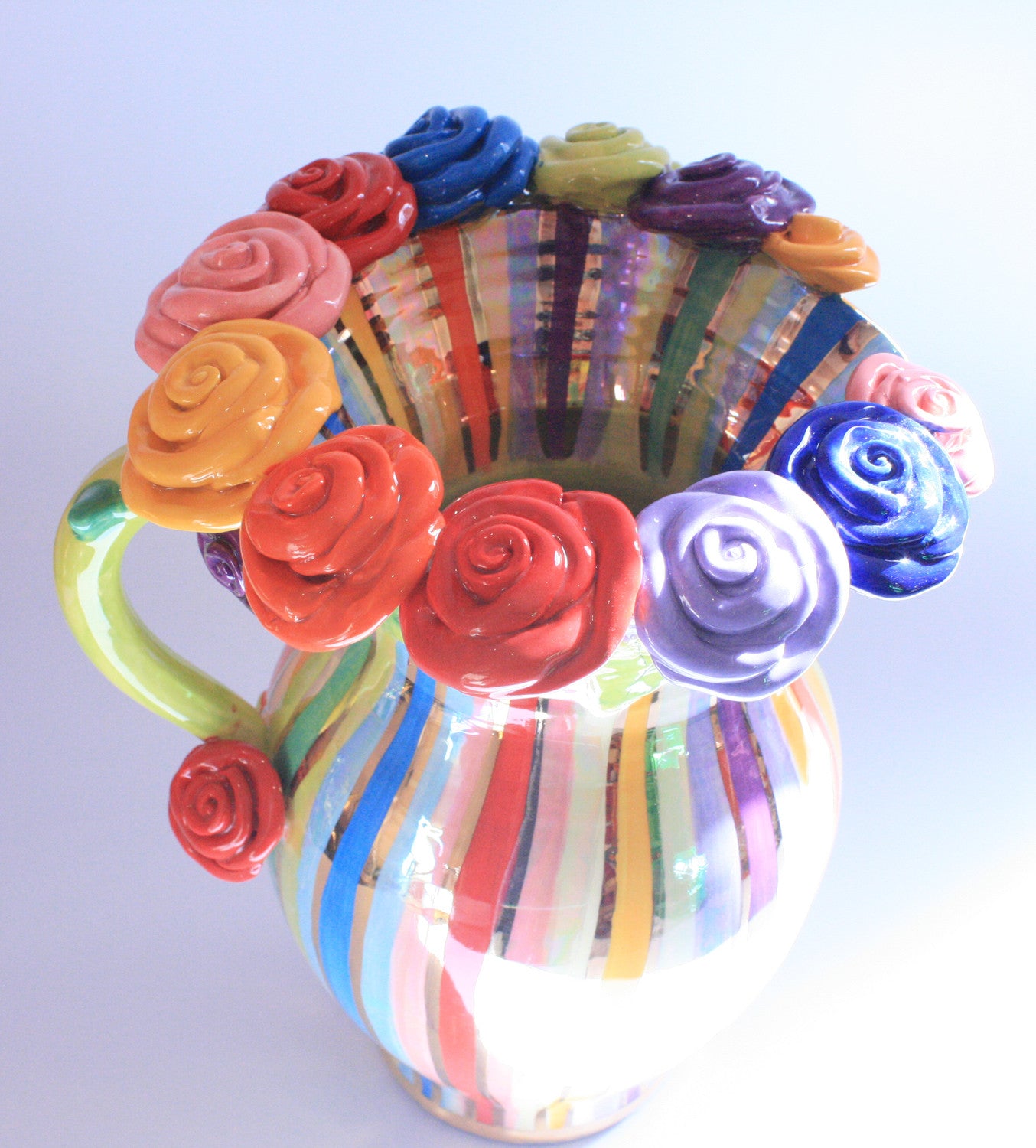 Large Rose Encrusted Jug Lustred Stripe - MaryRoseYoung