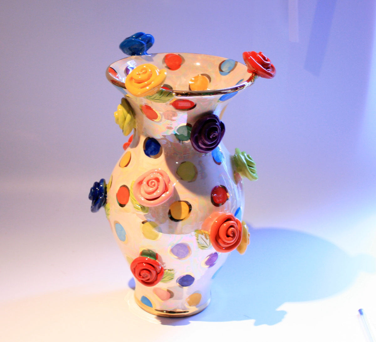 Large Rose Studded Vase Coloured Dots - MaryRoseYoung
