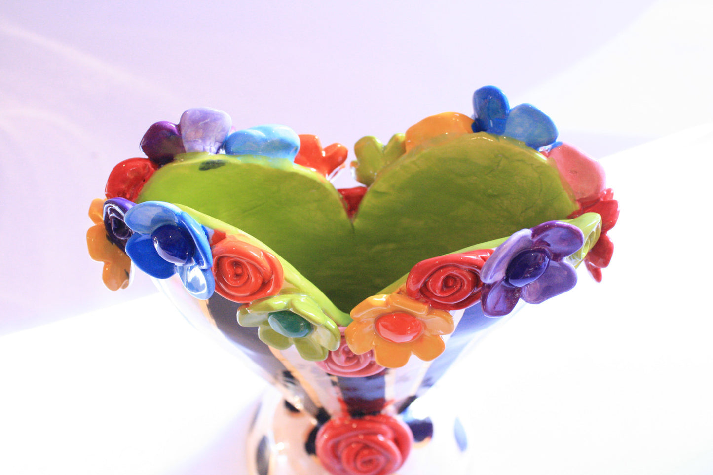 Multi Flower Encrusted Heart Vase Black & White Stripe - MaryRoseYoung