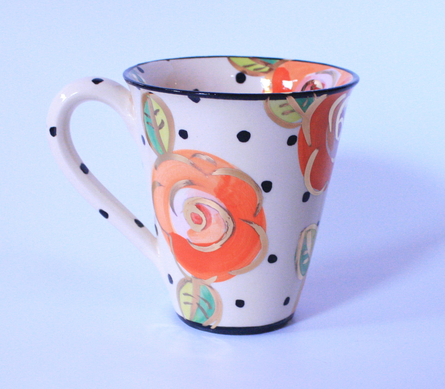 Large Mug Polka Dot Roses Orange - MaryRoseYoung