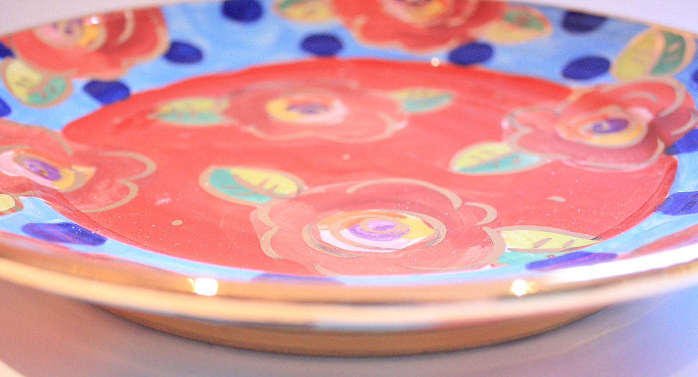 Dinner Plate Roses Red with Dotty Blue - MaryRoseYoung