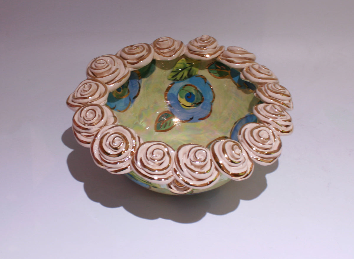 Rose Encrusted Bowl Blue GNR on Mint - MaryRoseYoung