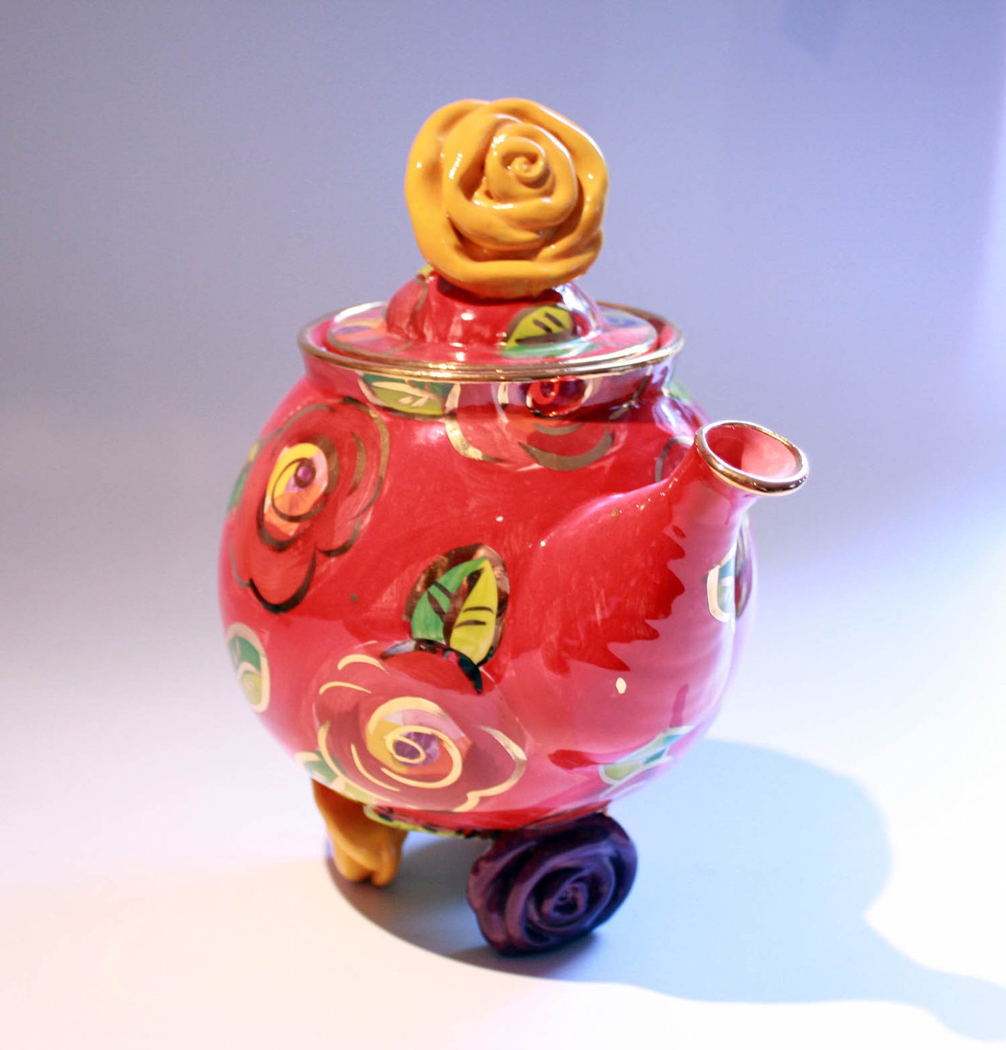 Rose Footed Teapot New Red New Rose - MaryRoseYoung