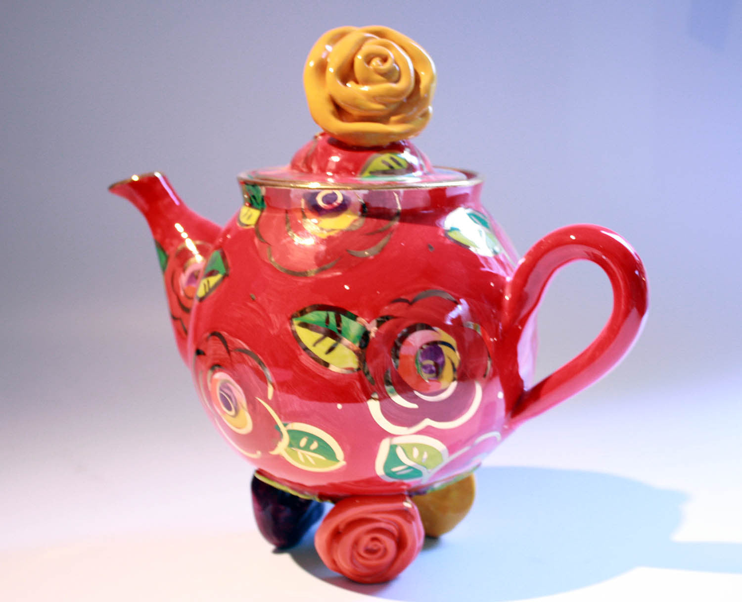 Rose Footed Teapot New Red New Rose - MaryRoseYoung