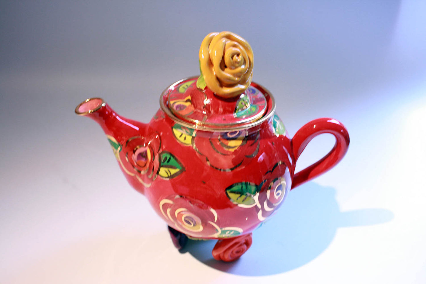 Rose Footed Teapot New Red New Rose - MaryRoseYoung