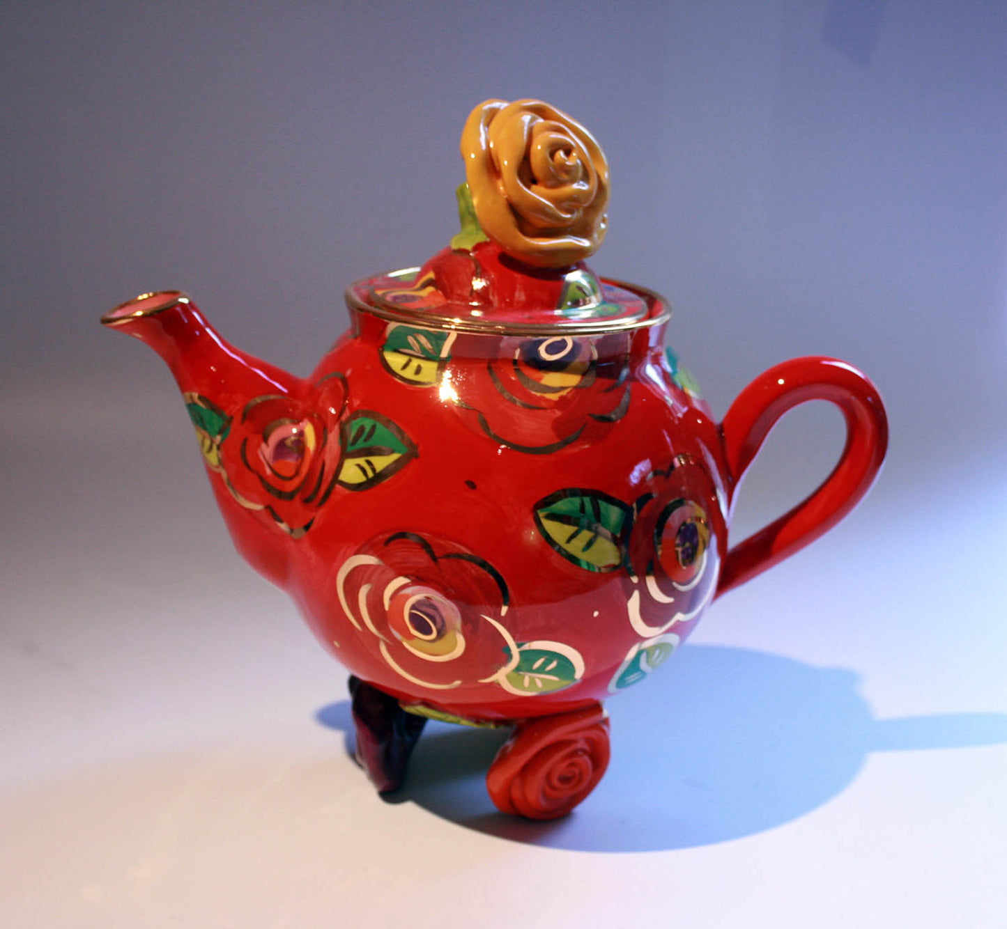 Rose Footed Teapot New Red New Rose - MaryRoseYoung