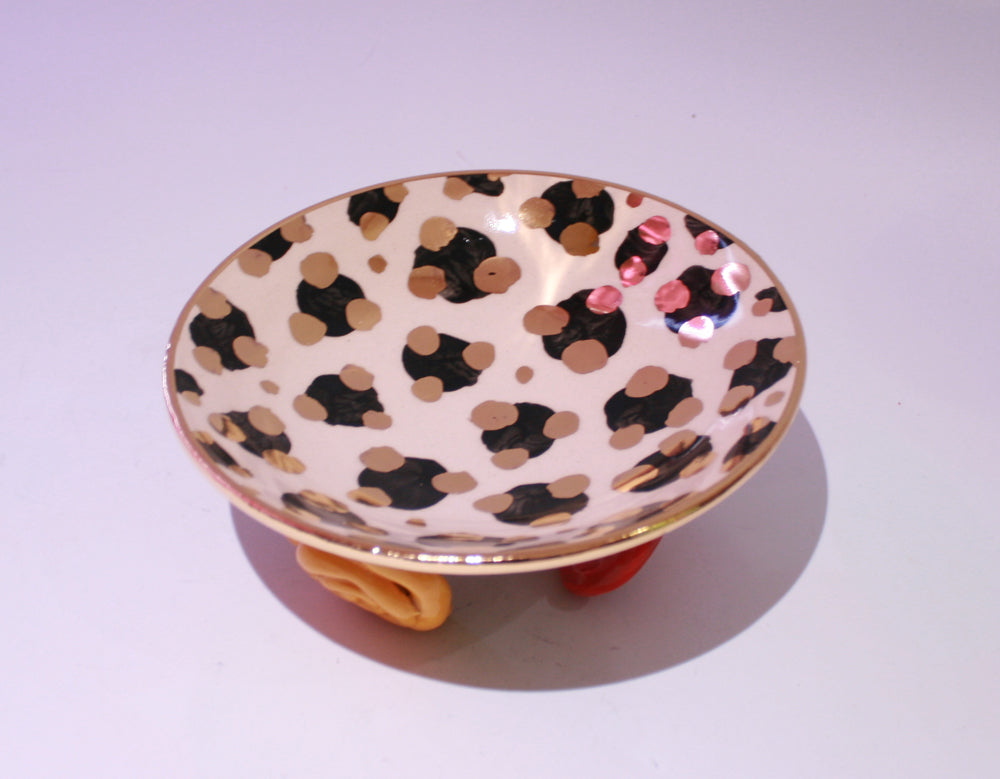 Rose Footed Dish Black/Gold Leopard - MaryRoseYoung