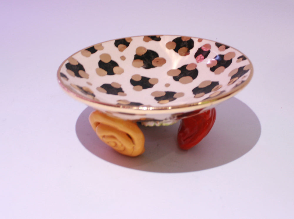 Rose Footed Dish Black/Gold Leopard - MaryRoseYoung