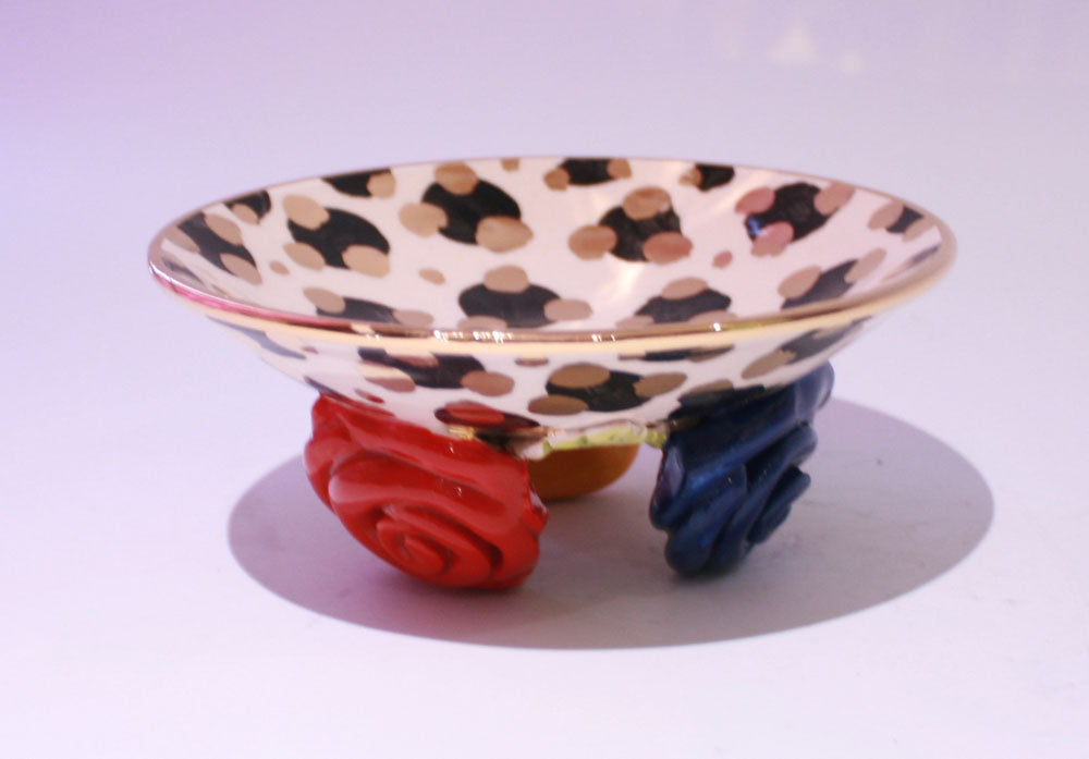 Rose Footed Dish Black/Gold Leopard - MaryRoseYoung