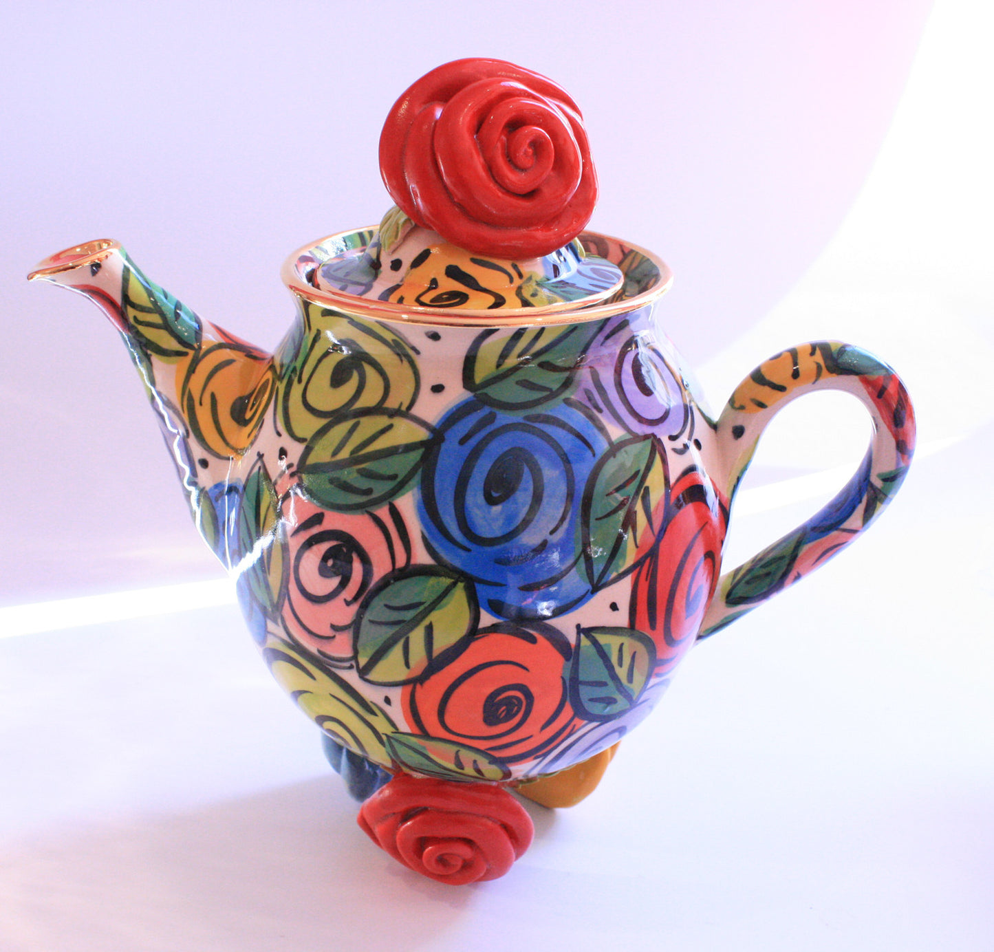 Rose Footed Teapot Original Rose Design - MaryRoseYoung